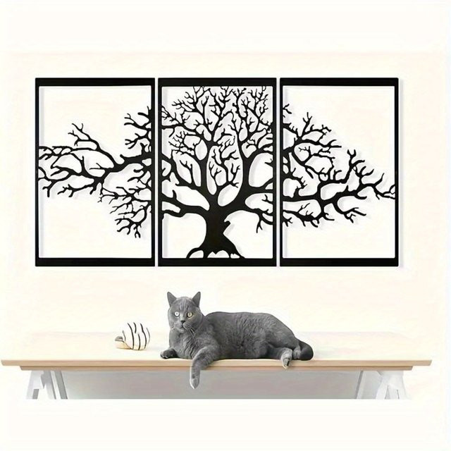 CIFbuy 3er-Set Baum des Lebens Wanddekoration aus Metall in Schwarz im rustikalen Design - Bild 1