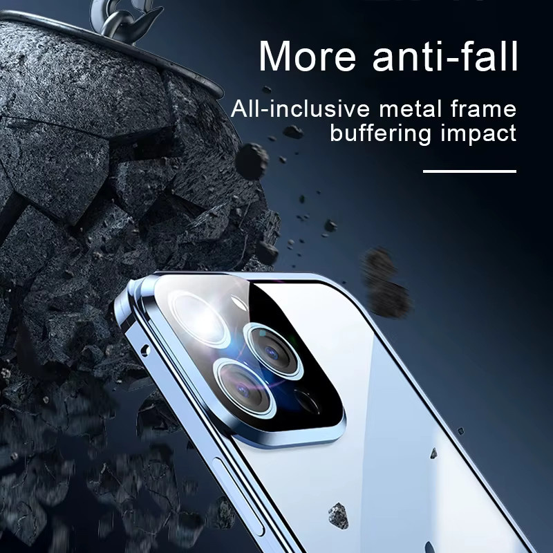 RUWANHU Magnetische Handyhülle für iPhone 16 Pro Max, 15 Pro Max, 14, 13, 12, 11 mit 360 Grad Vollschutz, Metall und Glasverschluss, Schwarz - Bild 5