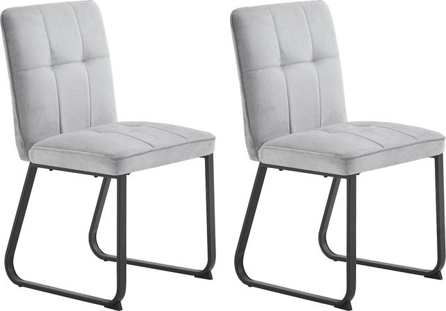 2er Set Esszimmerstühle byLIVING TALEA mit Stoffbezug in Hellgrau und schwarzem Metallgestell - Bild 1