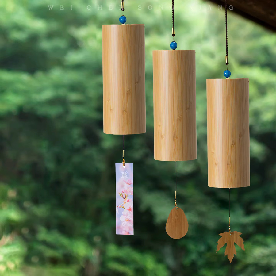 YUYU Japanische Bambus-Windspiele mit 8 Stäben in Braun für Zen-Meditation und Garten - Bild 1