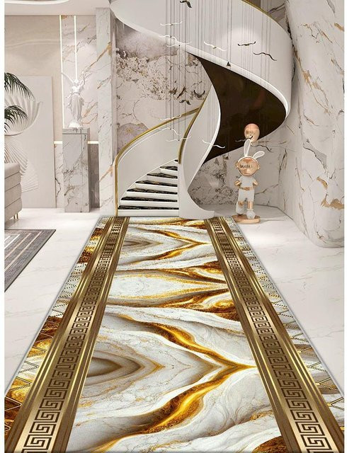 Karpetti Flur Teppich Gold Modern Geometrisch Rutschfest Waschbar B/T: 60 x 300 cm - Bild 1