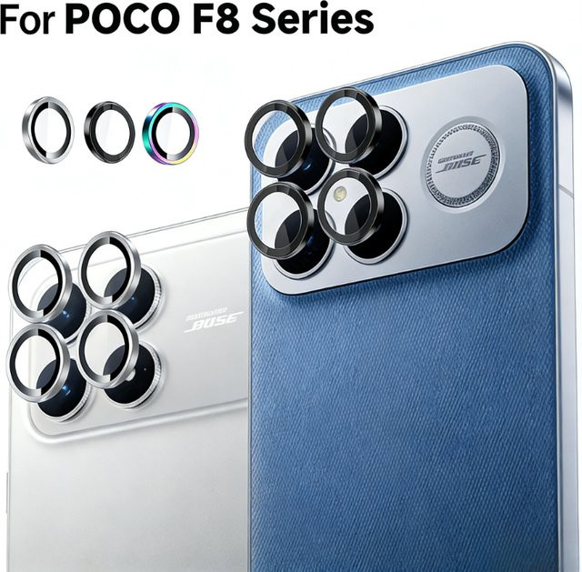 Xiaomi POCO F8 Ultra und F8 Pro Kameraschutz aus gehärtetem 9H Glas mit Hartmetallring in Schwarz und Silber - Bild 1