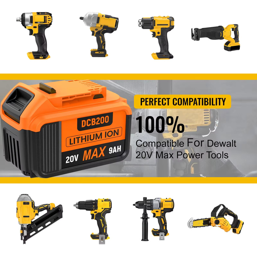 Ersatzbatterie für Dewalt 18V und 20V Werkzeuge, 9000mAh, Orange, kompatibel mit DCB120, DCB182, DCB200 und DCB609 - Bild 4