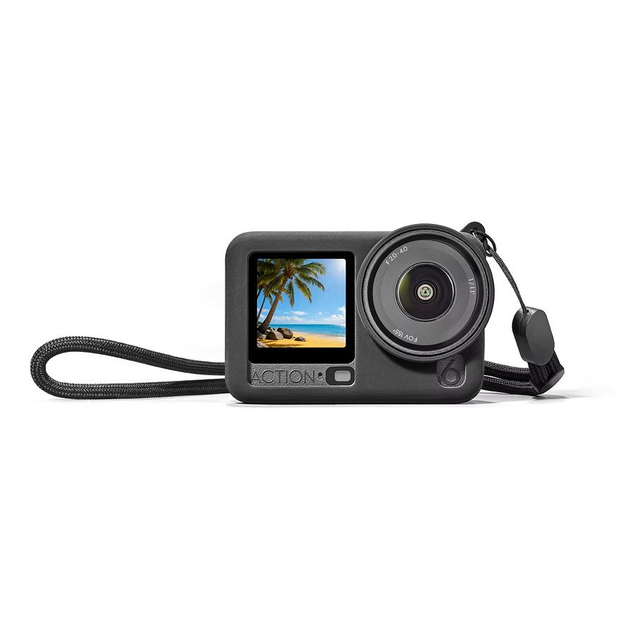 BMUUPY Silikon-Schutzhülle für DJI OSMO Action 6 in Schwarz mit Objektivdeckel und Hängeseil - Bild 3