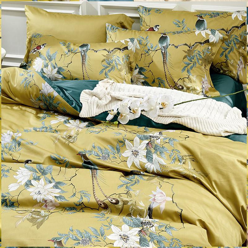 Bin Chi Textiles Bettwäsche-Set aus ägyptischer Baumwolle mit floralem Digitaldruck, 4-teilig, Grün, B/H: 150 x 200 cm - Bild 3