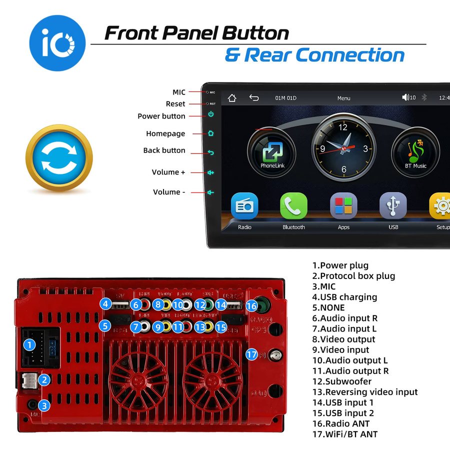 ESSGOO 10-Zoll IPS Touchscreen Autoradio mit Wireless Carplay, Android Auto, Bluetooth, USB und AM/FM/RDS in Schwarz - Bild 5