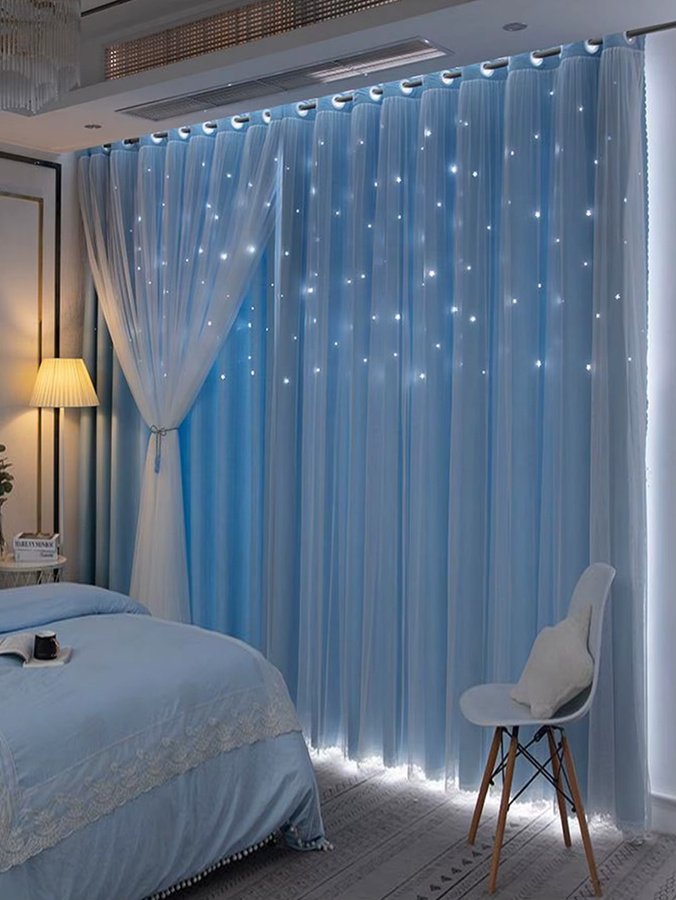 CENTURyMiG Verdunkelungsvorhänge in Blau mit doppellagigen Mullvorhängen im Prinzessinnen-Stil und Ösen - Bild 3