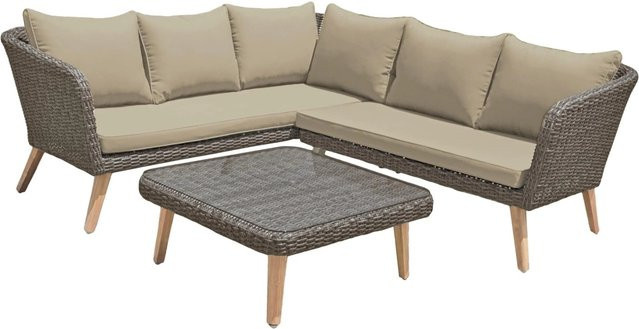 DELUKE Gartenloungeset DUBAI in Anisbraun aus Akazienholz mit Kunststoffgeflecht und Polstern - Bild 1