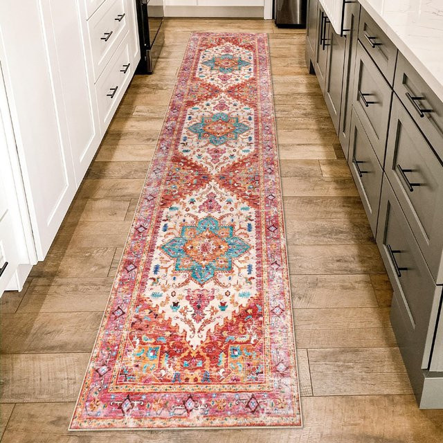 VIKAMA Waschbarer Laufteppich im Boho-Retro-Stil, rutschfester Korridorteppich für Küche und Flur, Mehrfarbig, B/T: 120 x 60 cm - Bild 1