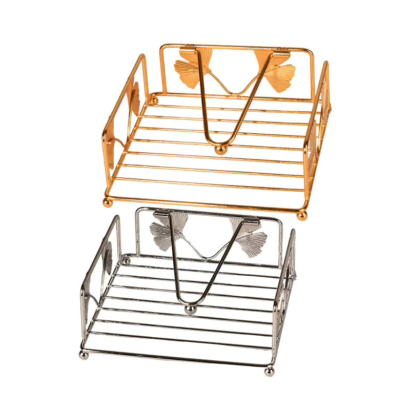 ESHYLALA Serviettenhalter aus Metall in Gold mit floralem Design als quadratischer Papier-Organizer für Küche und Restaurant - Bild 2