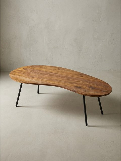 KADIMA DESIGN Couchtisch aus Massivholz in Ovalform mit Metallbeinen, Braun, B/T/H: 122 x 63 x 36 cm - Bild 1