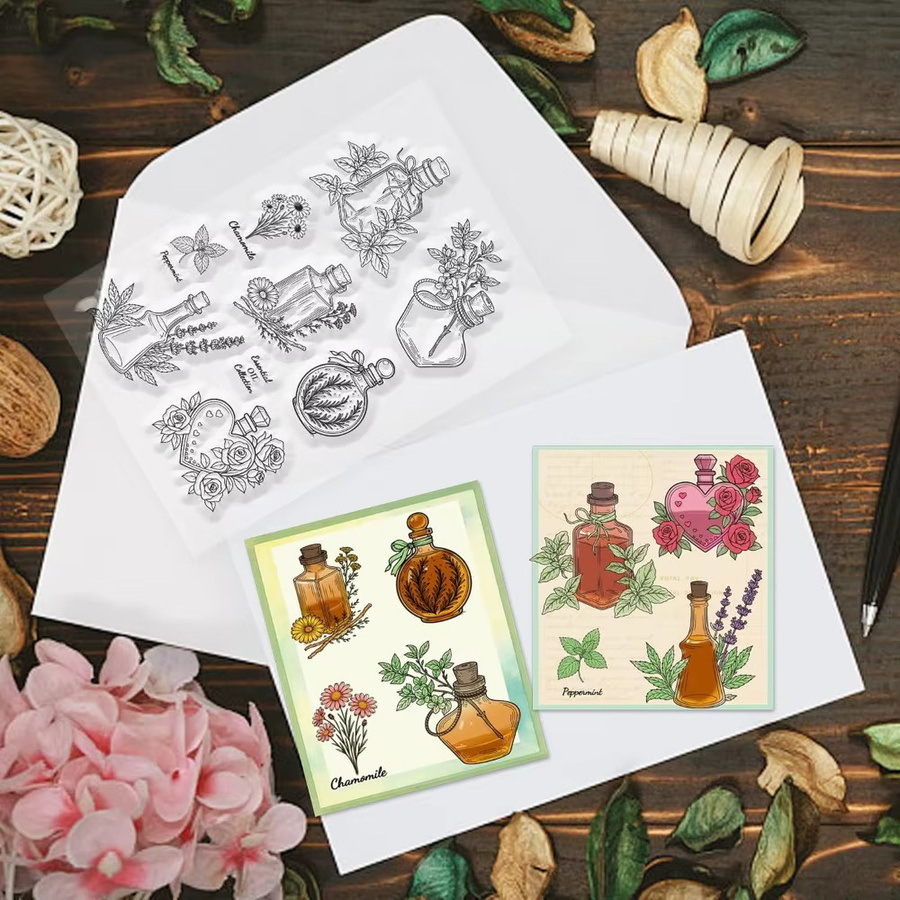 Transparenter Stempel mit Pflanzen- und Blumenmotiv für DIY Scrapbooking und Kartenherstellung - Bild 2