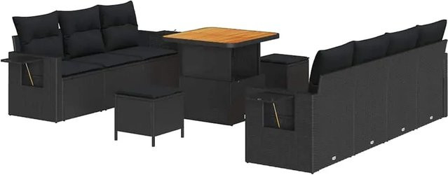 vidaXL Garten-Sofa-Set 10-teilig aus Poly-Rattan und Stahl in Schwarz mit Polstern und Tisch - Bild 1