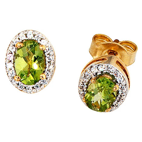 Colfem Ohrstecker oval, 585 Gelbgold, Diamant, Peridot, grün - Bild 1