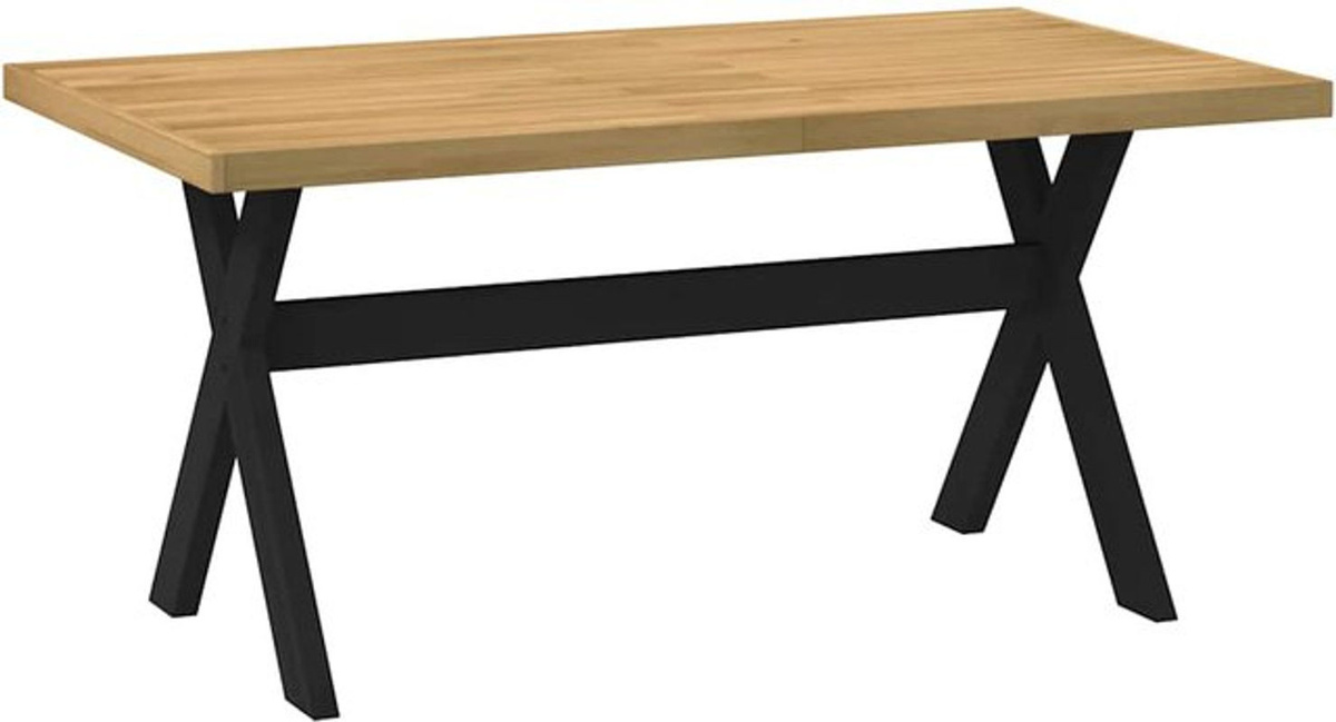 Esstisch Noain aus Massivholz Kiefer in Natur und Schwarz mit X-Beinen im Industrial-Design, B/T/H: 160 x 90 x 75 cm, vidaxl - Bild 1