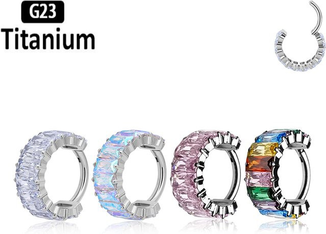 pioroe Piercing Ohrring, Titan, Zirkonia, Silber, Unisex, 8/10mm, 16G - Bild 1