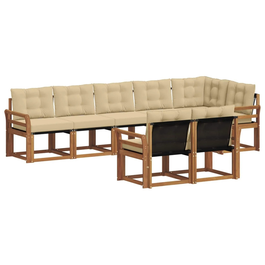 vidaXL Outdoor-Sofagarnitur 8-teilig L-Form aus Akazienholz mit Textilene und Kissen in Natur-Beige - Bild 2