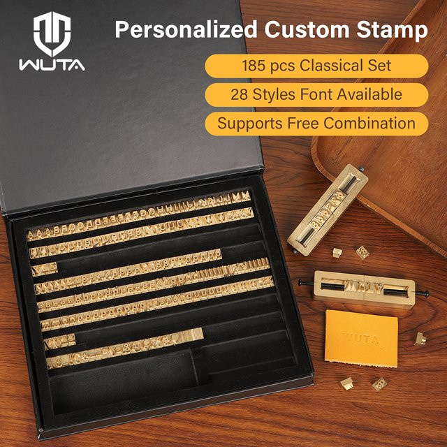 WUTA 180-teiliges Messingstempel-Set in Gold mit Alphabet, Zahlen und Symbolen für Lederhandwerk und DIY-Gravur - Bild 1