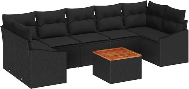 vidaXL Garten-Sofa-Set aus Polyrattan in Schwarz, 8-teiliges L-Shape Lounge-Set mit wetterfesten Polyesterkissen und Gartentisch - Bild 1