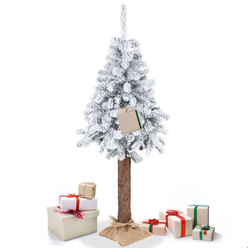 SPRINGOS Künstlicher Weihnachtsbaum Fichte in Grün und Weiß, Höhe: 220 cm, Rustikale Dekoration mit Naturstamm - Bild 2