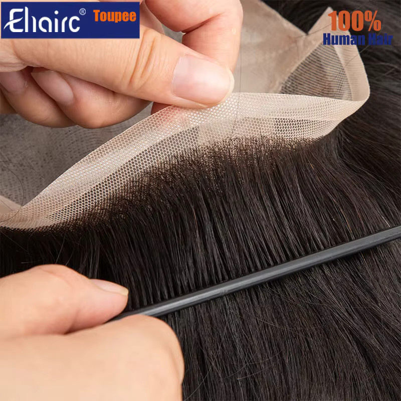 EHairc Toupet Männer, Lace Front & Mono Top, 100 % Echthaar, Herren - Bild 4