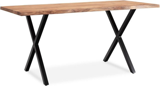 Esstisch KRETA von KADIMA DESIGN aus Massivholz Akazie mit Metall X-Gestell im Industrial Design, Farbe Braun-Schwarz, B/T/H: 120 x 60 x 76 cm - Bild 1