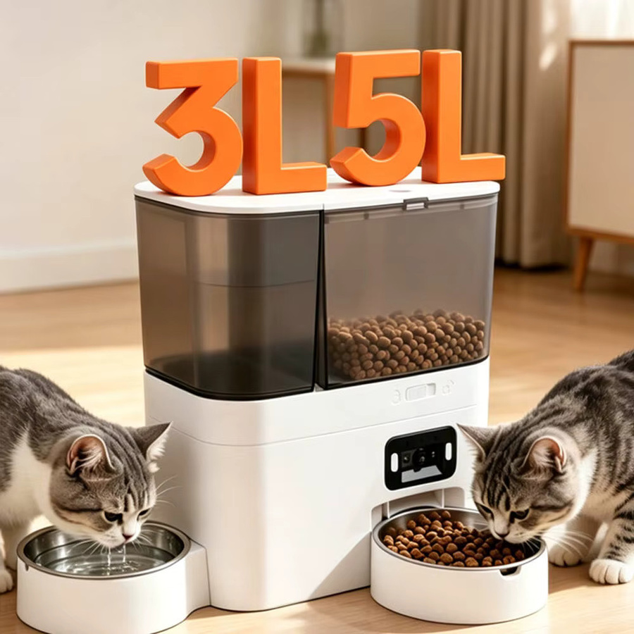ZYfeeder Automatischer Futter- und Wasserspender für Katzen und Hunde mit WLAN-Kamera und Tuya-App Steuerung, Weiß, 5l Futter und 3l Wasser mit Edelstahlschüssel - Bild 2