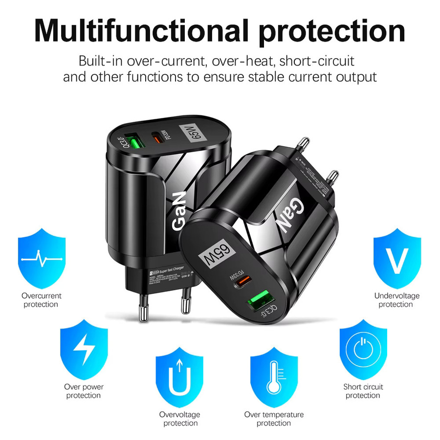 GUSEYEE 65 W GaN USB C Ladegerät mit PD Schnellladung in Schwarz - Bild 4