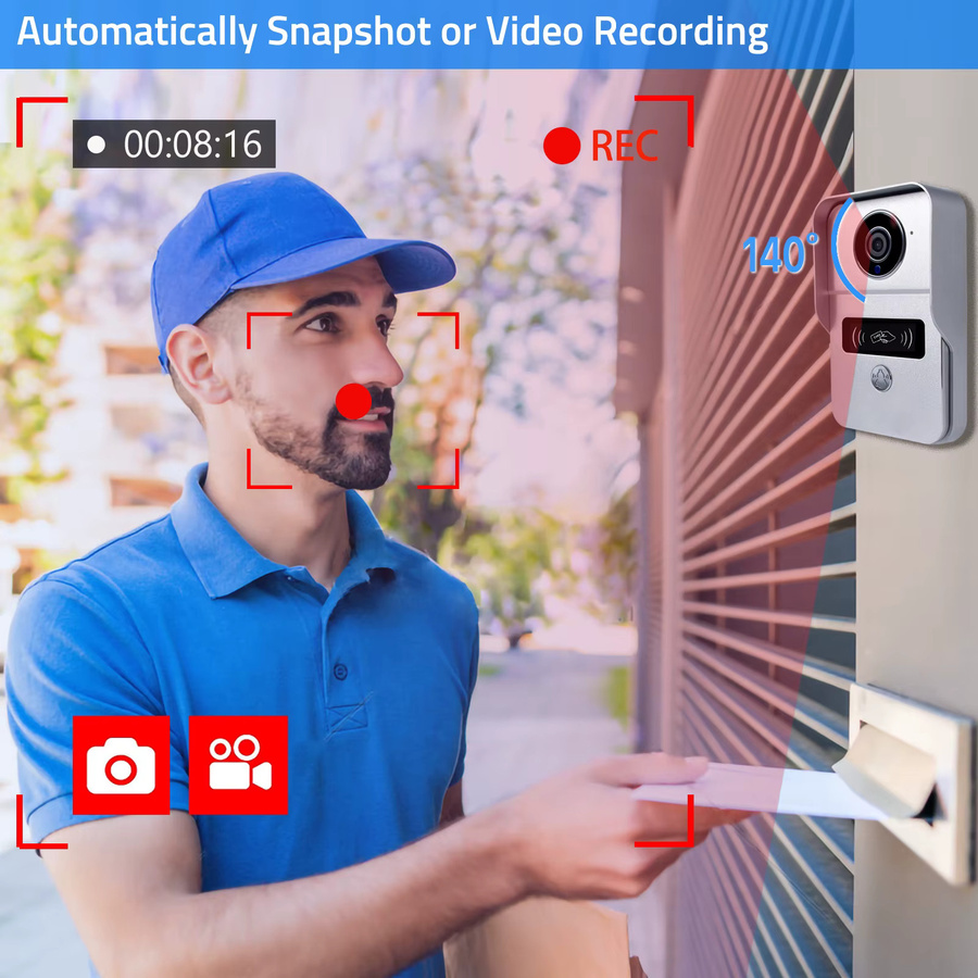 AMOCAM Drahtloses WLAN-Video-Türklingelsystem mit 1080P Kamera, 7-Zoll-Touchscreen und 32GB Speicherkarte - Bild 4