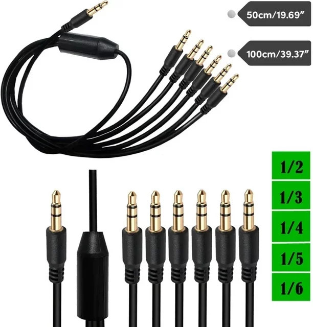 BSN AUX-Kabel-Splitter-Adapter 3,5 mm Jack auf mehrere Stecker, Schwarz - Bild 1