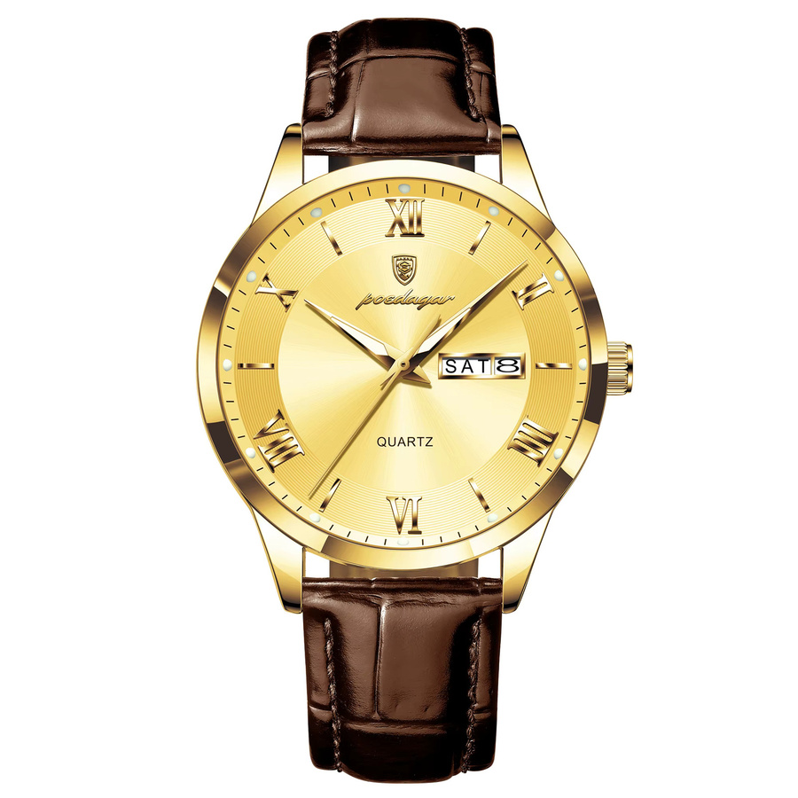 POEDAGAR Armbanduhr, Quarz, Leder, Gold, Herren - Bild 6