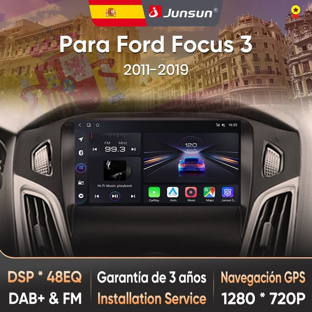 Junsun Autoradio mit KI-Sprachsteuerung für Ford Focus 3 MK3 2011-2019, 2DIN Android Radio mit kabellosem CarPlay, Android Auto, Bluetooth, GPS und DAB+ in Schwarz - Bild 1