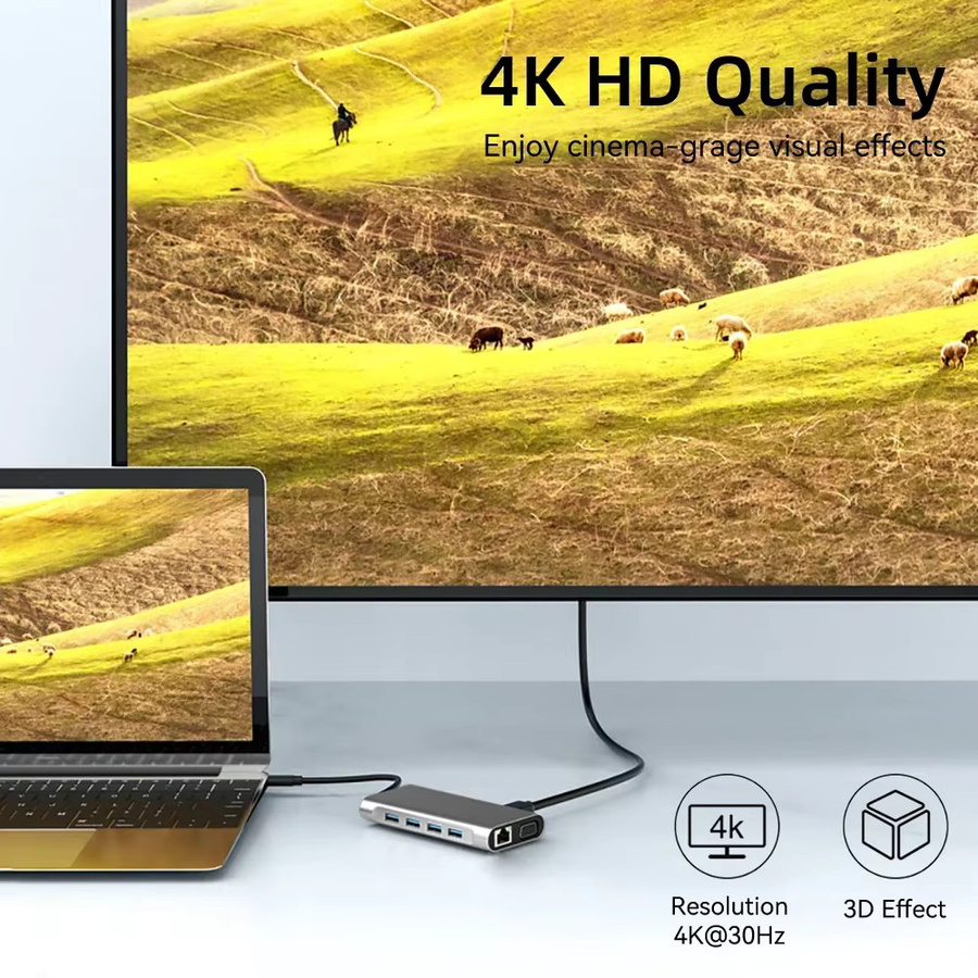 KEBIDUMEI 11-in-1 USB-C-Hub Dockingstation mit HDMI, VGA, RJ45 Ethernet und PD 100W für Laptop und MacBook Pro - Bild 3