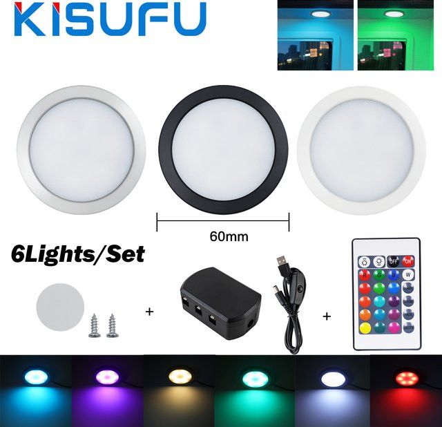 KISUFU RGB-Unterschrankleuchte in Schwarz mit 24-Tasten-Fernbedienung, dimmbar, USB-betrieben, 3 W - Bild 1