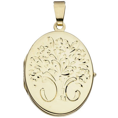 Colfem Medaillon oval Blumen, 585 Gelbgold, Anhänger, Unisex - Bild 1