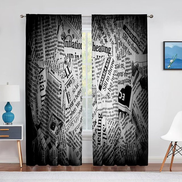 Binchi Outdoor Equipment Transparenter Vorhang im Vintage-Stil mit Zeitungskunst-Design, B: 100 cm, H: 250 cm - Bild 1
