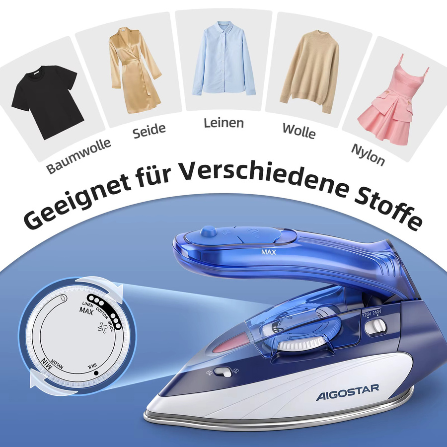 Aigostar Reise-Dampfbügeleisen in Blau mit 1100W, faltbarer Griff, 80ml Wassertank und mehreren Temperaturstufen - Bild 4