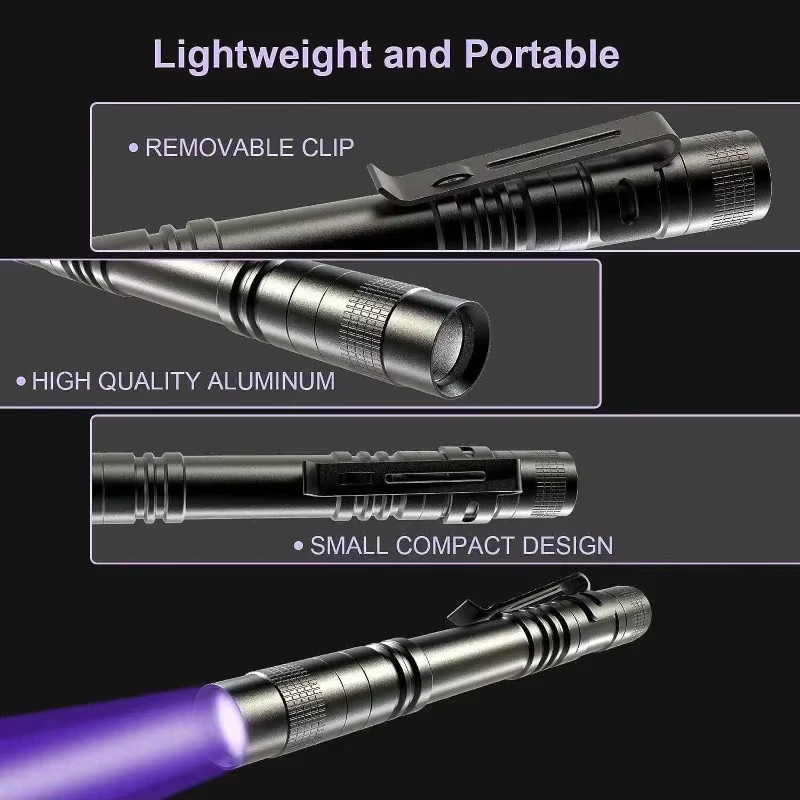 KDULIT UV-LED-Stiftleuchte 395 nm Schwarzlicht-Taschenlampe mit Clip in Schwarz - Bild 2