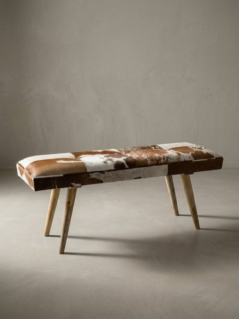 Sitzbank KADIMA DESIGN aus Mango-Holz und Ziegenfell in Braun, B/T/H: 120 x 40 x 52 cm - Bild 1