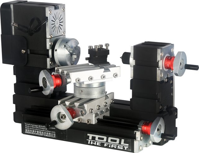 Mini-Metalldrehmaschine mit 60W und 12000RPM inklusive 180-Grad-Z-Achsen-Schieber und Schleifmaschine in Schwarz - Bild 1