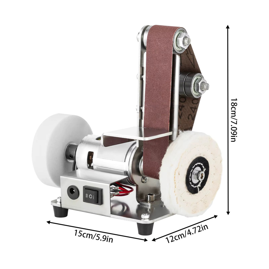 CNCEST Mini-Bandschleifer und Polierer mit 775 Motor, 7-stufig einstellbare Desktop-Schleifmaschine in Silber inklusive 20 Schleifbändern - Bild 3