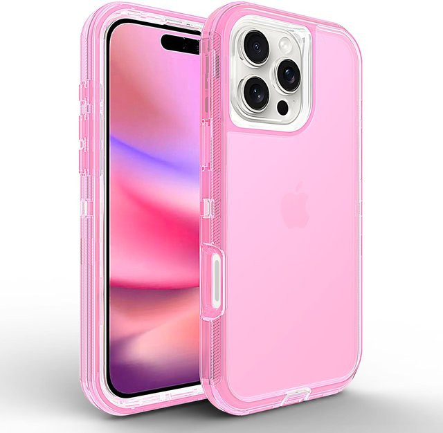 YULIN Schutzhülle für iPhone 11 bis iPhone 16 Pro Max, 3-in-1 Stoßfest und Transparent, Pink - Bild 1
