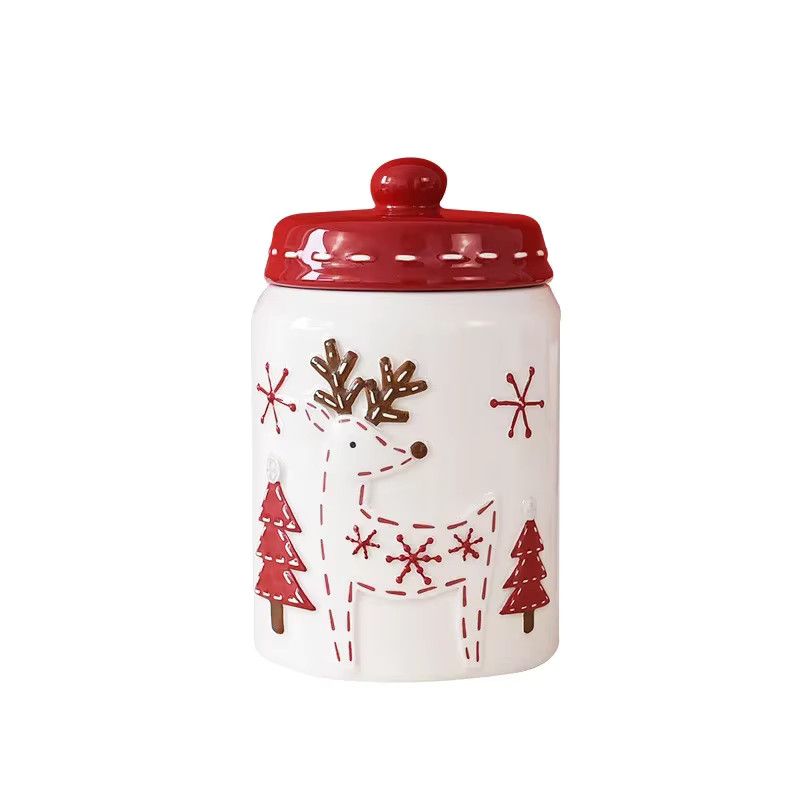JUSTINLAU Weihnachtsmann-Elchbaum Keramikglas in Weiß zur Aufbewahrung von Nüssen und Trockenfrüchten - Bild 2