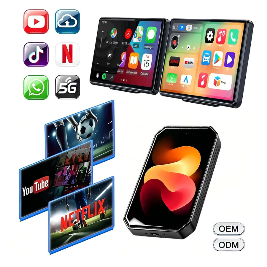 CarRocket 4-in-1 Android 15 AI Box USB-C Adapter für kabelloses CarPlay und Android Auto mit YouTube und Netflix Unterstützung, Schwarz - Bild 5