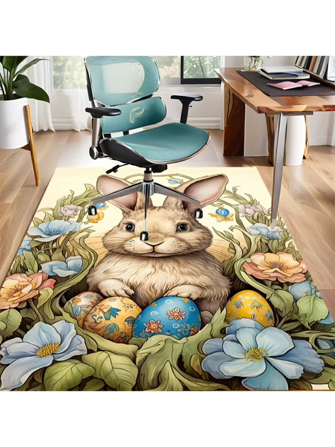 VIKAMA Teppich mit Osterhasen- und Eiermotiv in Mehrfarbig für Wohnzimmer und Schlafzimmer - Bild 6