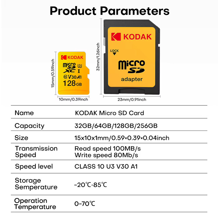 Kodak U3 A1 V30 MicroSD Speicherkarte Klasse 10 für Handy und Tablet-PC - Bild 5