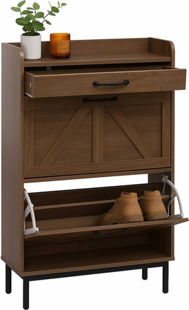 Schuhkipper MCW P45 Schuhschrank in Braun mit 2 Kippfächern, Ablage und Schublade aus MDF, H x B x T: 95 x 60 x 24 cm