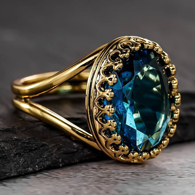 Huitan Damenring, Gold, blauer Zirkonia - Bild 1