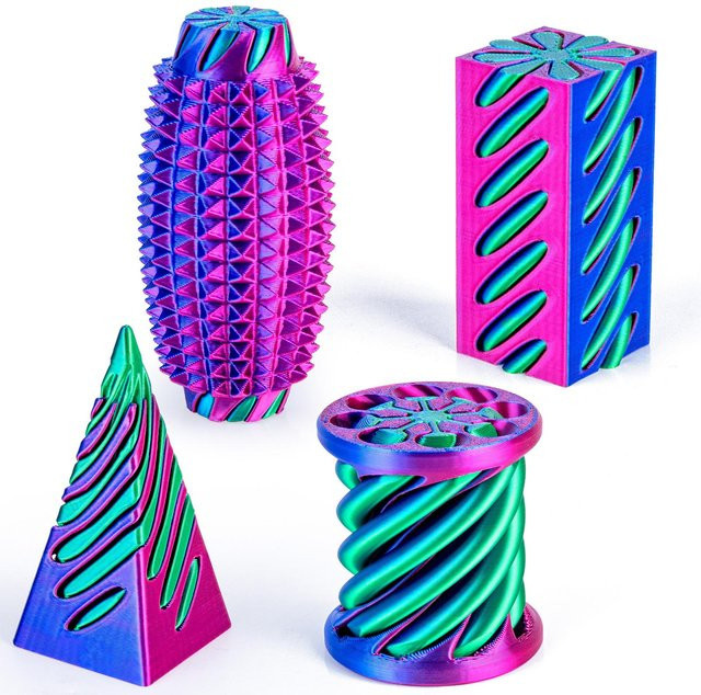 4er-Pack 3D-gedruckte Fidgets, Stachelige Kleine Aua-Schmerzstimulatoren, Unmöglischer Kegel Spiralpyramide, Stressabbau Schreibtischspielzeug - Bild 1