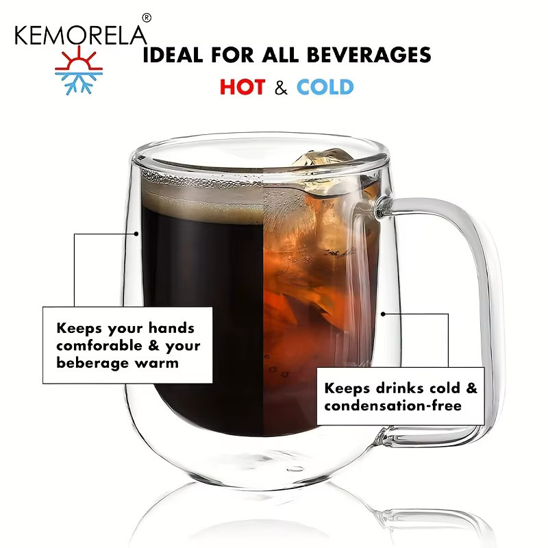 KEMORELA Doppelwandige Kaffeetasse aus Klarglas mit Griff, transparent, 250 ml - Bild 3